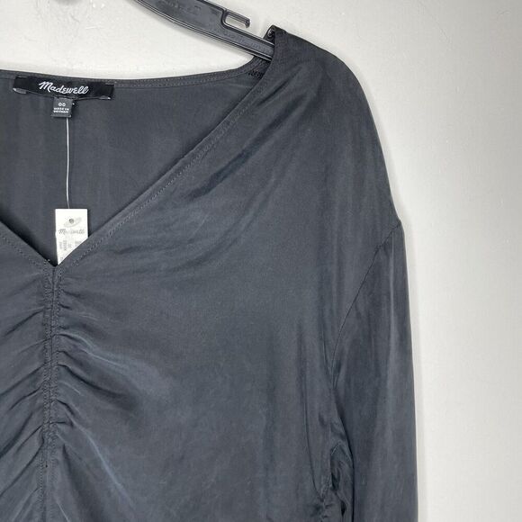 MADEWELL Top Women 00 Black Brushed Ruched-Front NEW Long Sleeve Blouse NN960 - Picture 5 of 16